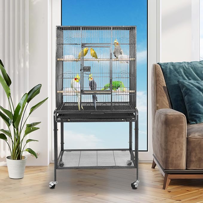 SUPER DEAL 53-Inch Rolling Bird Cage Large Wrought Iron Cage - Image 7