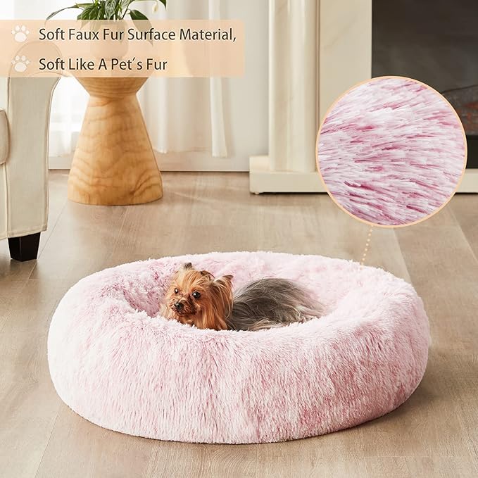 WNPETHOME Calming Dog Bed Cat Bed Donut, Faux Fur Pet Bed Self-Warming Donut - Image 2