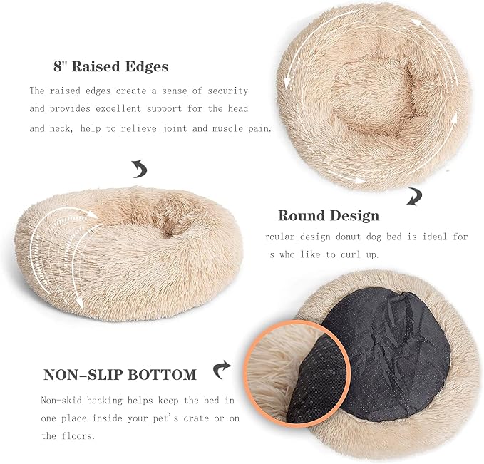 Calming Dog Bed for Medium Dogs Washable Donut 30 inches Anti-Slip Pet Bed - Image 4