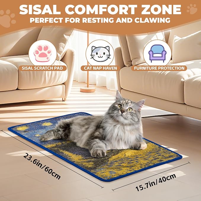 Sisal Cat Scratcher Mat, Cat Wall Scratcher - Image 2