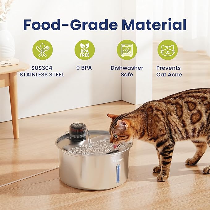 PawsPik PureFlow MAX Automatic Pet Water Dispenser, Stainless Steel Curve Dog & - Image 2