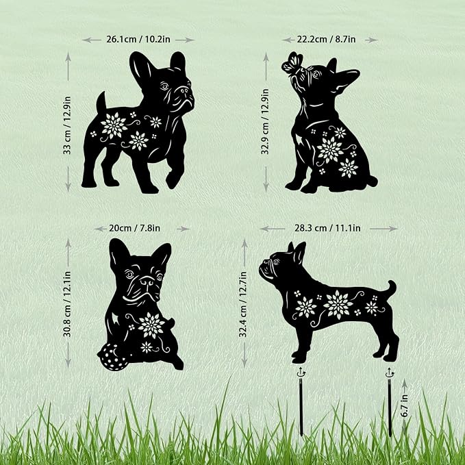 4 Pack Bulldog Metal Garden Decorative Stakes, Weather Proof Puppy Silhouette - Image 4
