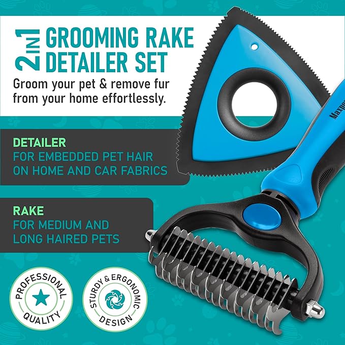 Maxpower Planet Pet Grooming Rake and Mini Pet Hair Remover Tool, Undercoat Rake - Image 2