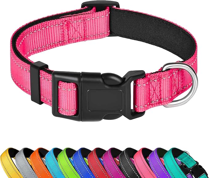 Reflective Dog Collar, Adjustable Soft Neoprene Padded Nylon Pet Collars by PWOD