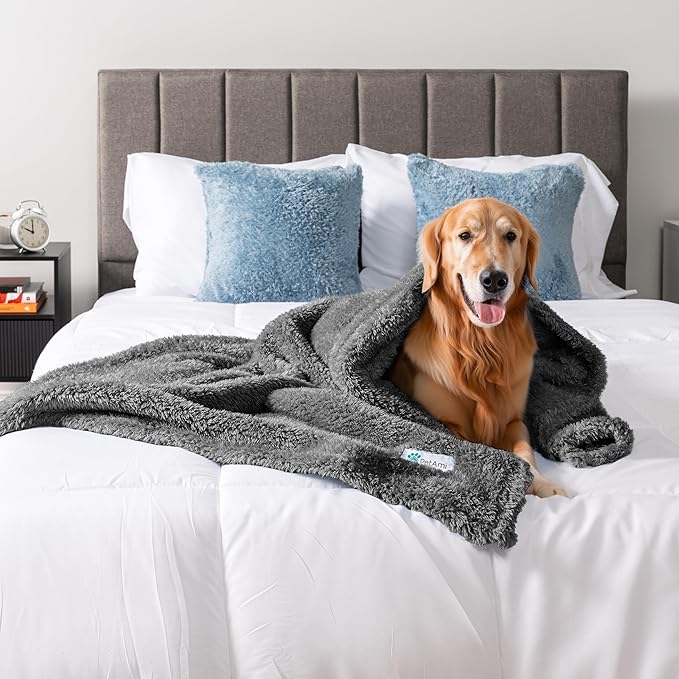PetAmi Dog Blanket for Large Dogs Grey, Fluffy Soft Sherpa Fleece for Puppy - Image 3