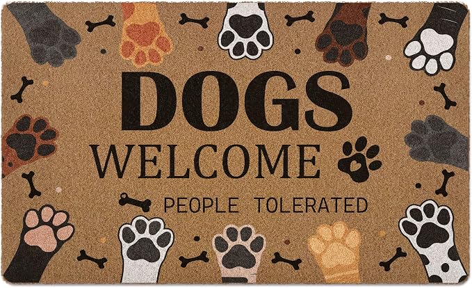 Dogs Welcome People Tolerated Door Mat, Cute Dog Paws Print Artificial Coir by Unknown