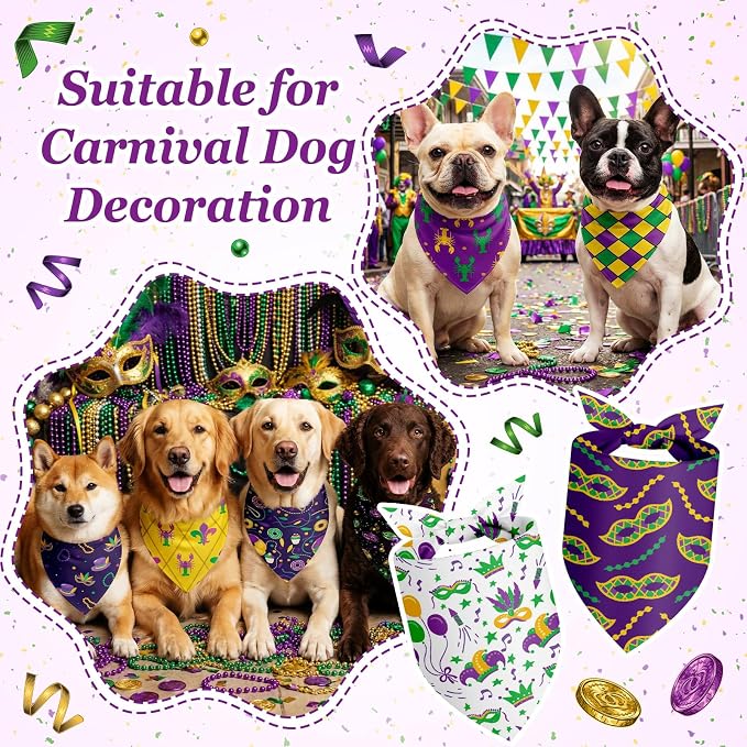 Abbylike 50 Pcs Mardi Gras Dog Bandanas Bulk Purple Green and Gold Bandanas - Image 4