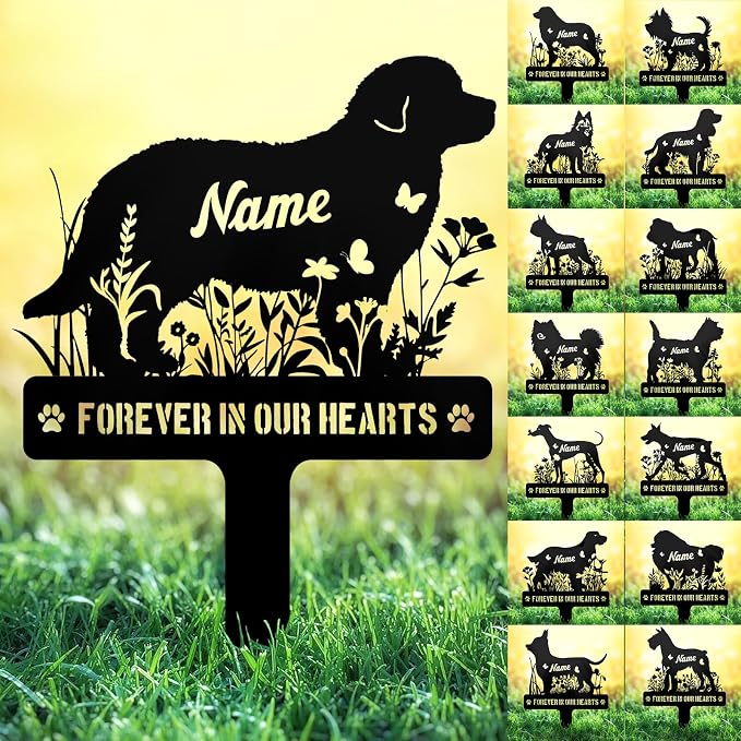 Custom Metal Dog Breed Memorial Stake – Personalized Pet Grave Marker Tombstone by NIWAHO