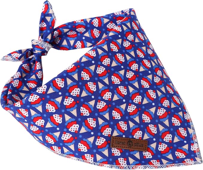Lionet Paws Cotton Dog Bandanas, Comfortable Blue Red Sundae Dog Bandana Scarf - Image 2