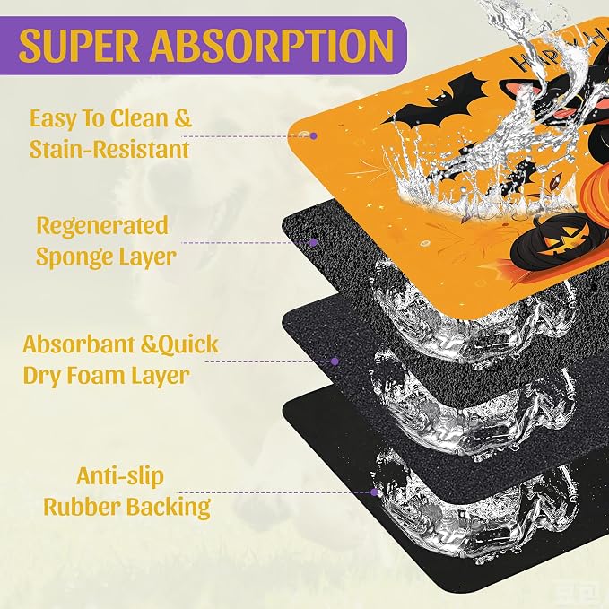 Halloween Cat Pet Feeding Mat, Absorbent Dog Bowl Pad, Quick Dry - Image 3
