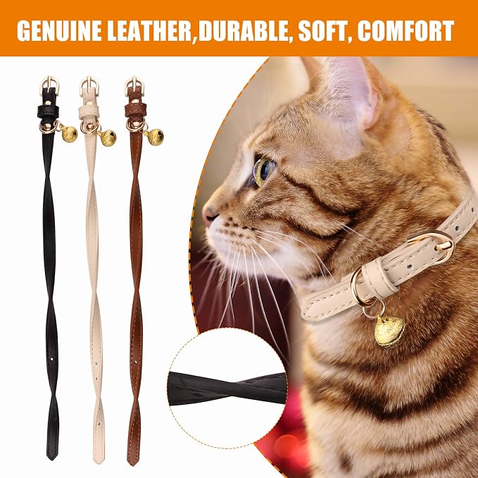 3 Pack Leather Cat Collars - Image 2