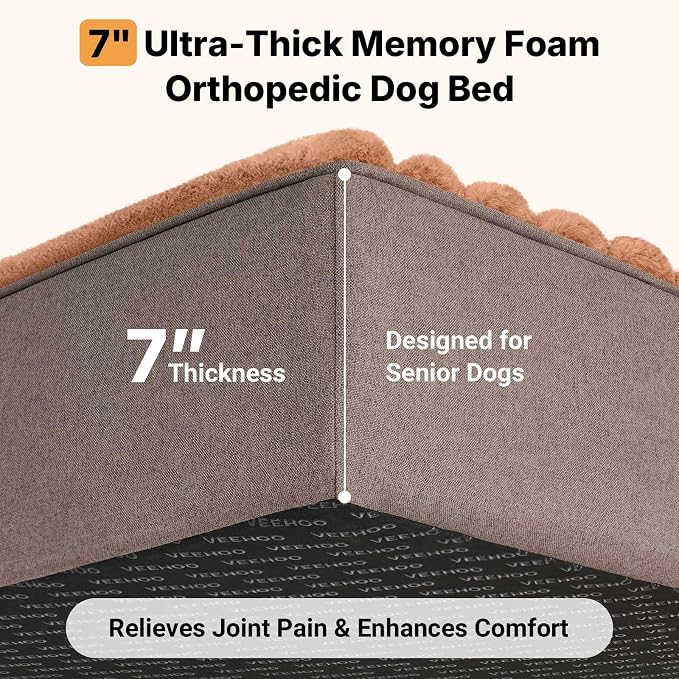 Veehoo Orthopedic Memory Foam Dog Bed, 7 Inch Thick Extra Large Dog Bed XL - Image 2