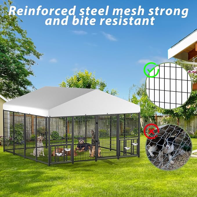 LOVMOR Outdoor Dog Kennel with Roof, Heavy Duty Steel Dog Run Enclosure - Image 5