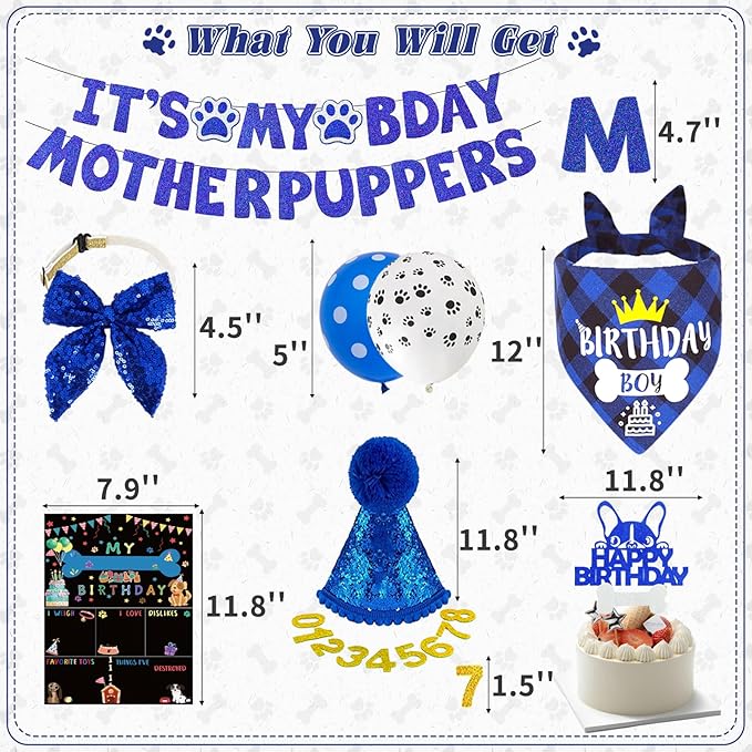 Blue Dog Birthday Party Supplies Pet Birthday Bandanas Boy Doggy Birthdays Hat - Image 2