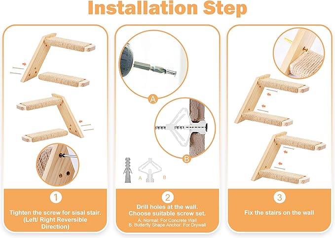 Cat Climbing Stair Shelf Wall Mounted Reversible Left & Right Direction - Image 4