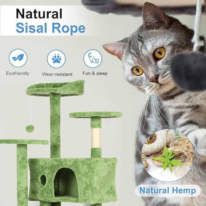 FDW | 70" Cat Tree Tower | Green | Multi-Level Indoor Activity Center - Image 4