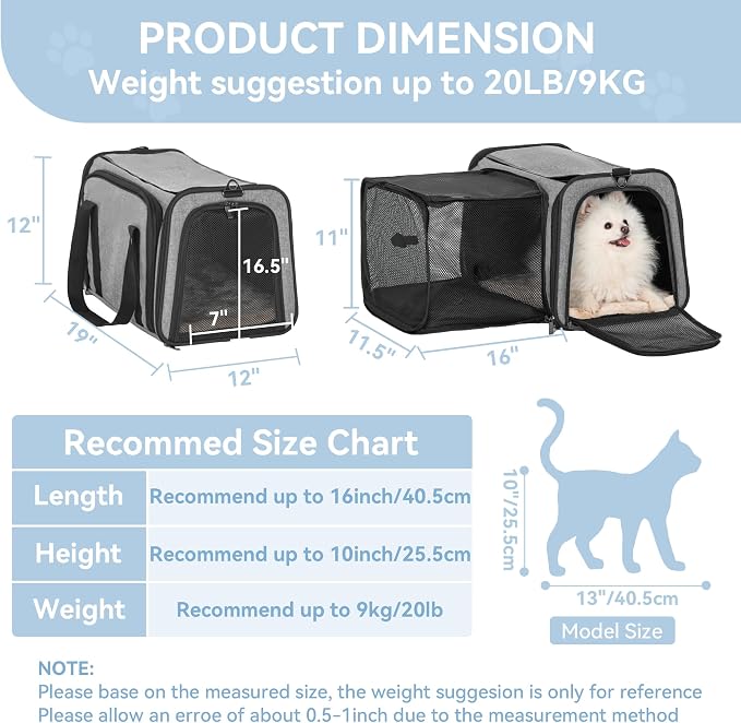 Petsfit 19"X12" X12" Expandable Pet Carrier, Square Expansion Reduces Pet - Image 3