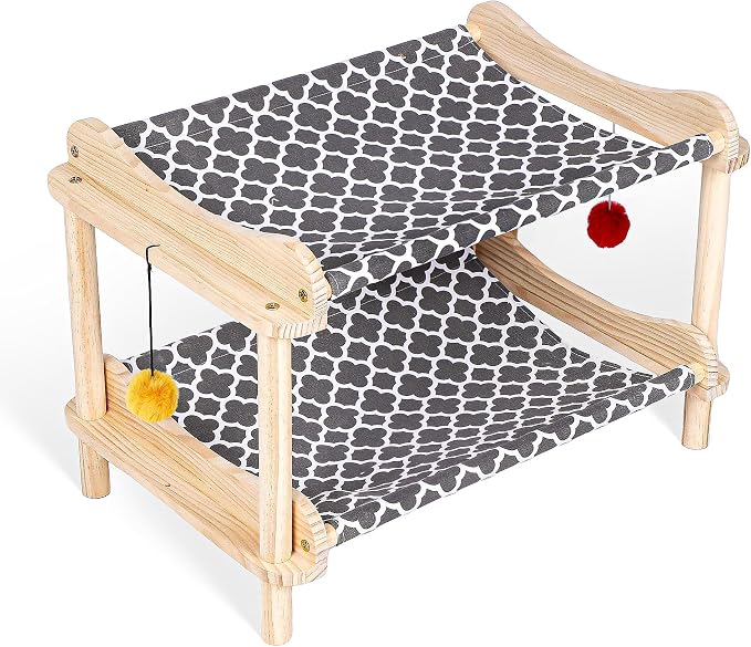 2-Layer Cat Hammock Bed, Breathable Washable Covers, Wooden Pet Furniture - Image 9