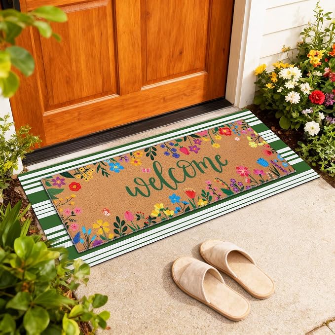 Tinideya 2 Pcs Door Mat Welcome Non Slip Coir Mats Floor Layering Doormats - Image 3
