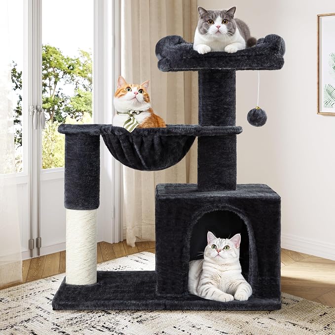 Allewie 29.5in Indoor Cat Tree, Padded Perch, and Hanging Ball, Suitable by Allewie