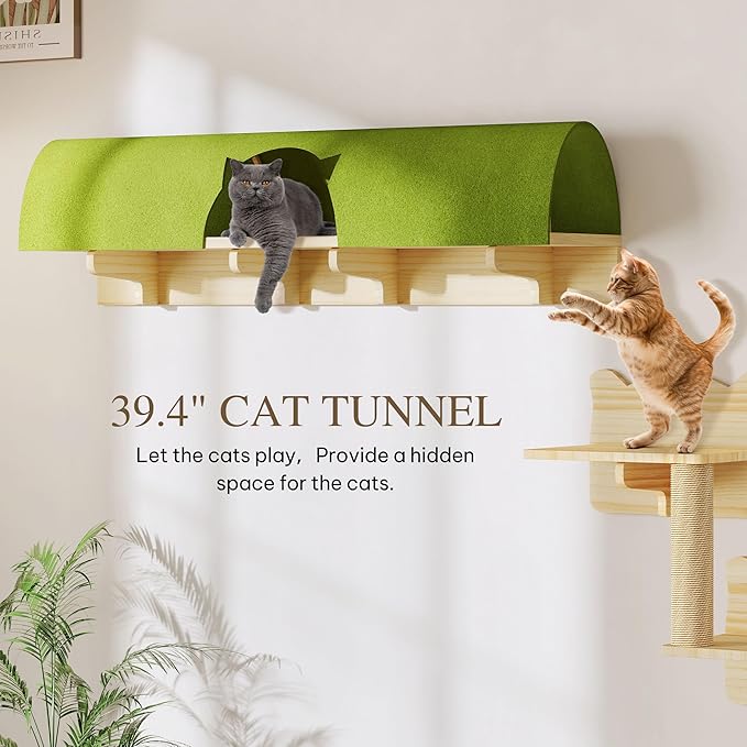 7-in-1 Cat Wall Shelves and Perches, Floating Cat Shelves Set, Solid Wood Wall - Image 4
