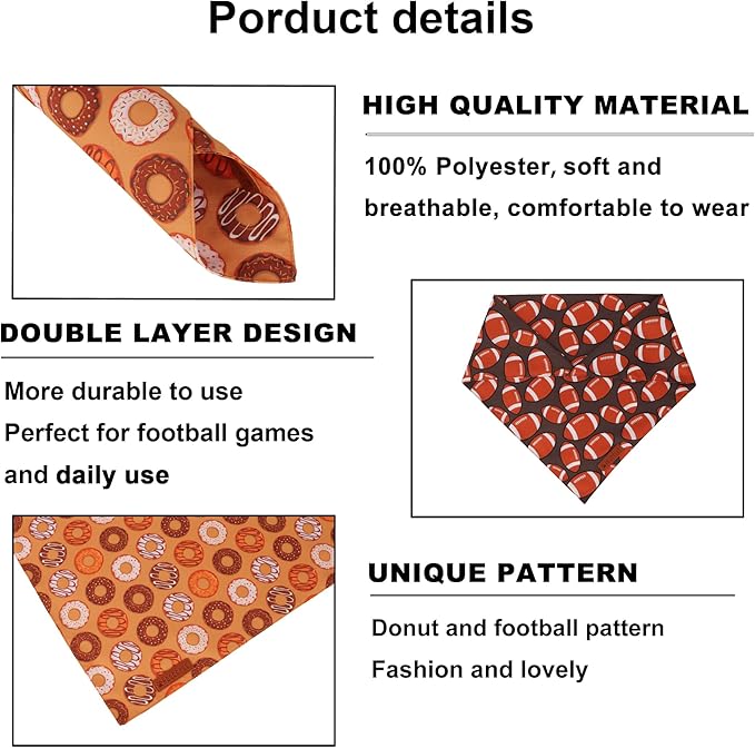 ADOGGYGO Dog Bandanas Boy Girl, Reversible Football Donuts Pet Scarf, Premium - Image 5