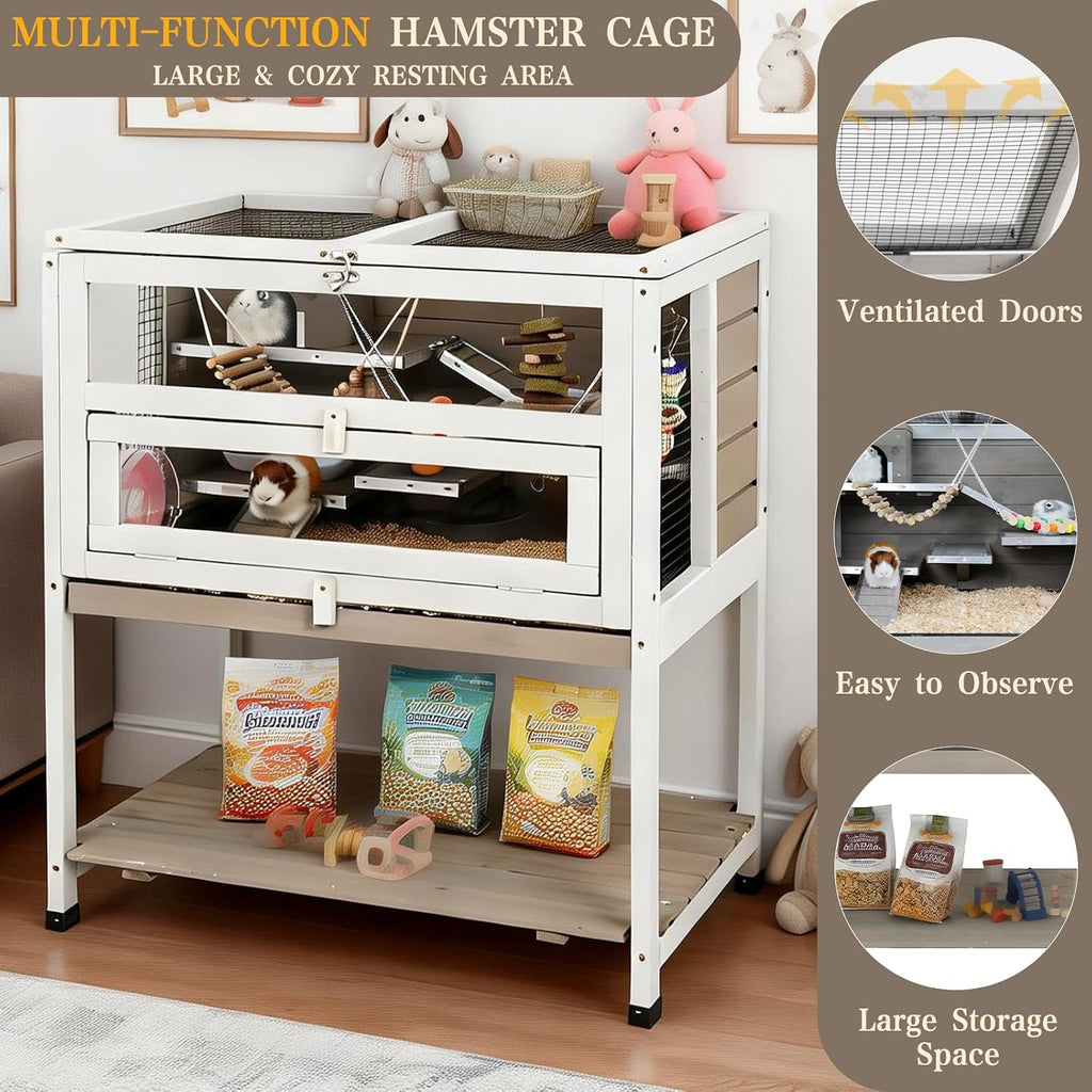 Ketive Wooden Hamster Cage with Stand, 3-Tier - GlobalHabitat Supply
