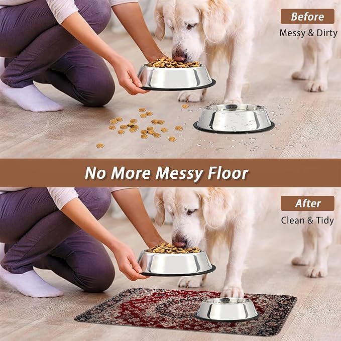 Vintage Carpet Boho Pet Feeding Mat, Absorbent Quick-Dry Cat Dog Food and Water - Image 5