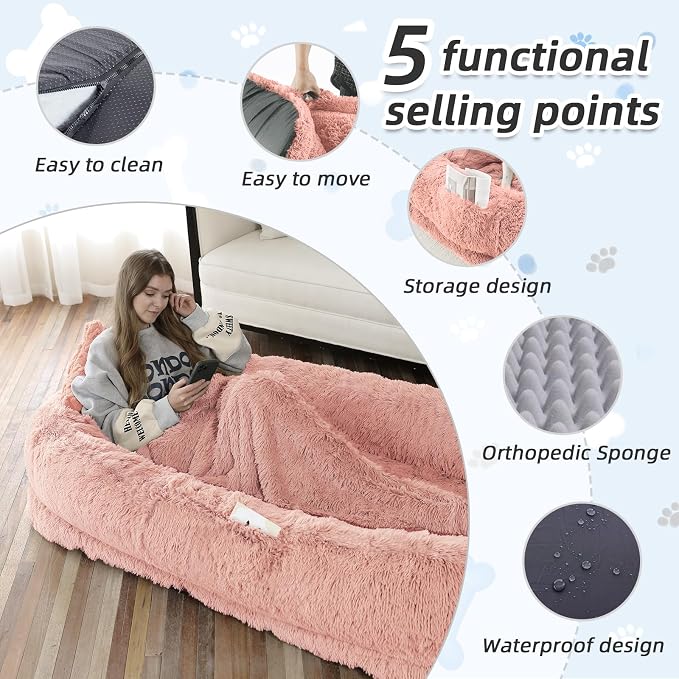 Human Dog Bed, Washable Faux Fur Pet Bed - Image 3