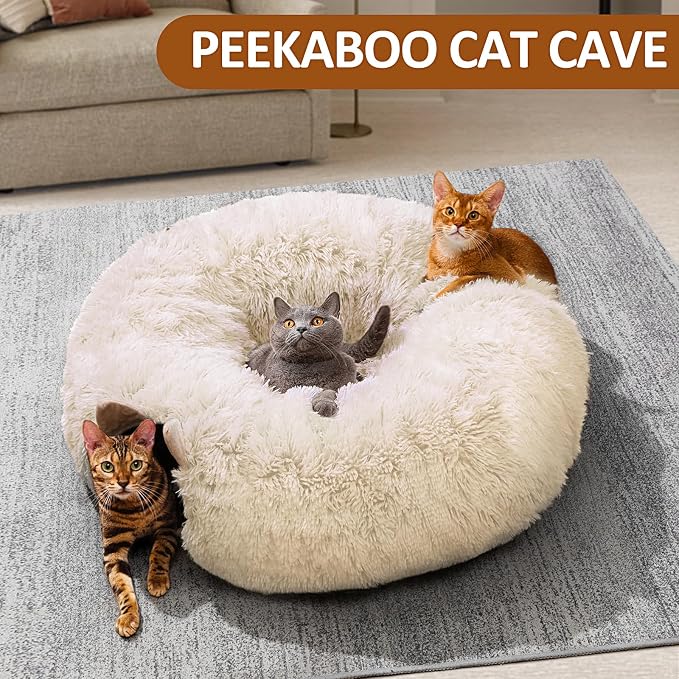 Cat Tunnel with Cat Bed for Indoor Cats, Soft Plush Peekaboo Cat Cave Donut - Image 8