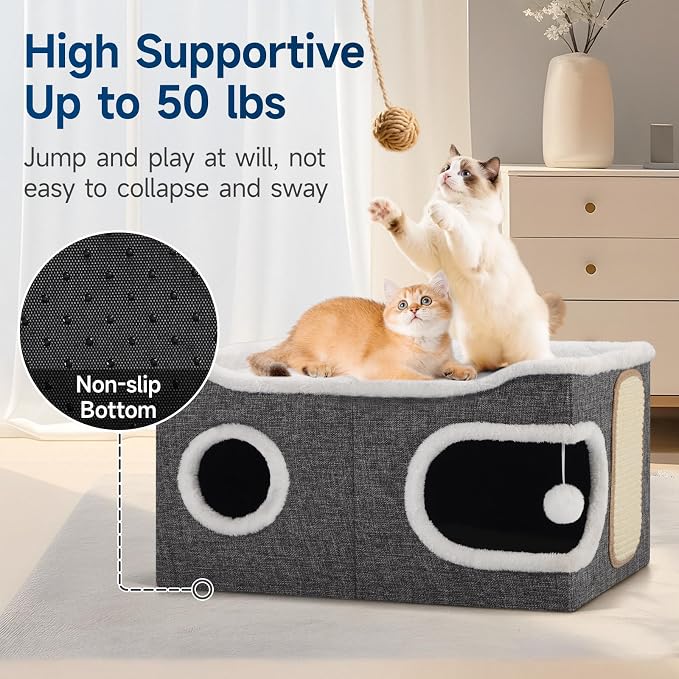 Shikha Cat Beds for Indoor Cats, Extra Wide Cat Cube House for Multi Cats - Image 4