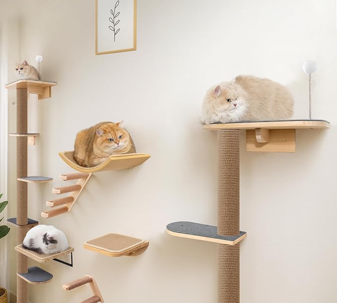 Floor to Ceiling Cat Tree for Kittens, 5-Tier Wall Mounted Cat Wall Shelves - Image 8