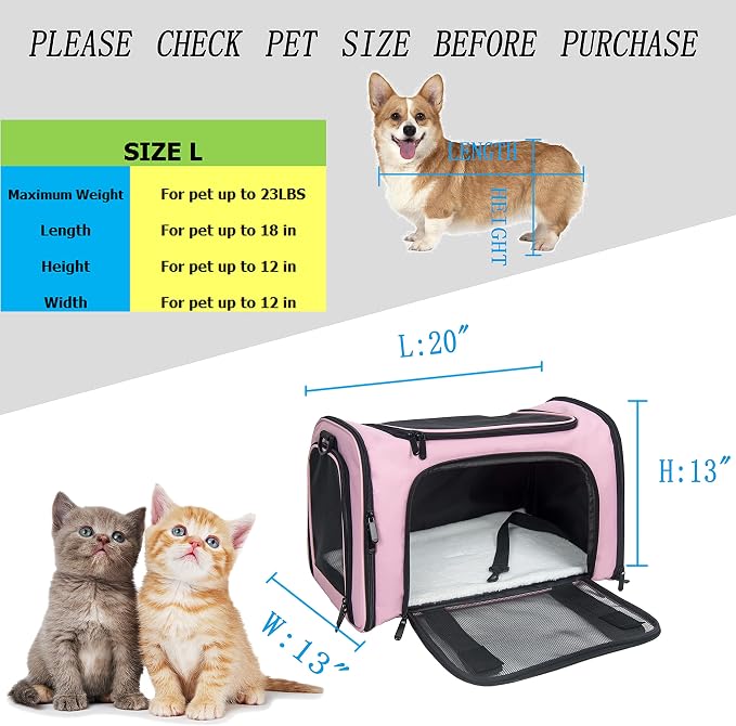 Soft Sided Carrier for Small Medium Cats Dogs, Removable Pad Collapsible Travel - Image 7