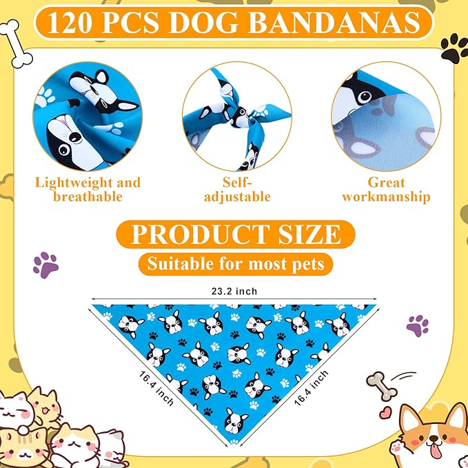 Sanwuta 120 Pcs Bandanas for Dogs Bulk Dog Bone and Paw Print Pattern Triangle - Image 2