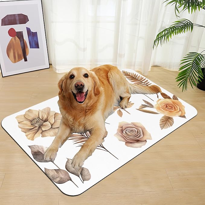 Floral Palm Leaves Dog Cat Food Mat–Christmas Stocking Absorbent Waterproof - Image 7
