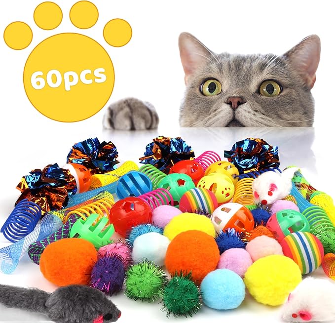 Kitten Toys, Cat Mouse Toy, Kitten Sparkle Crinkle Balls Furry Soft Pom Pom - Image 2