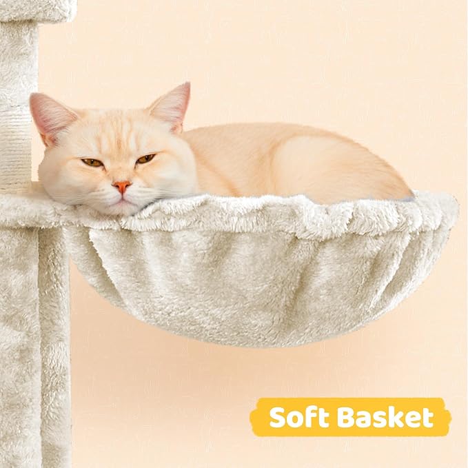 Yaheetech Cat Tree, 67in Large Tower w/ 3 Removable Teaser Sticks, 2 Kitten-Ear - Image 8