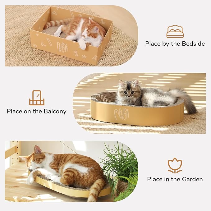 FUKUMARU 3PCS Cardboard Cat Scratcher Bed, Durable Oval Cat Scratch Bed Pads - Image 7