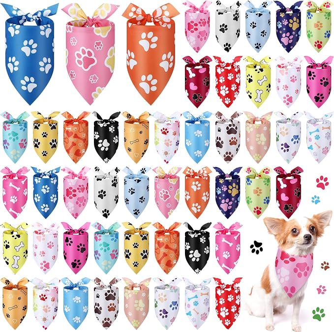 Abbylike 50 Pcs Paw Print Dog Bandanas Bulk Cute Footprint Bandanas by Abbylike