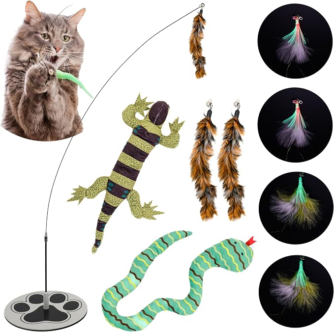 Cat Wand Toy with Round Base – Interactive Feather & Glow-in-The-Dark Octopus by GADGETSOLOGY
