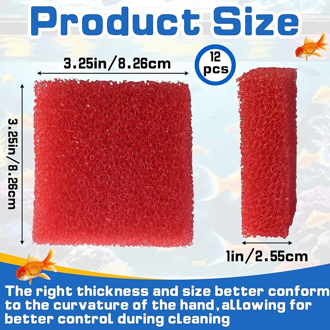 12-Pack Aquarium Glass Cleaner Sponges 3.25" x 3.25" x 1", Non-Scratch Scrubber - Image 2