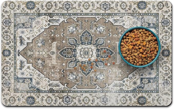 Dog Food Mats for Floors, Absorbent and Quick-Drying Pet Cat Food Mat, by QXWREL