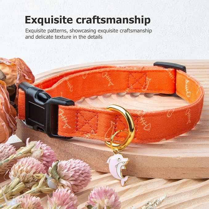 Cotton Handmade Dog Collar Cute and Distinctive Patterns Orange Fish