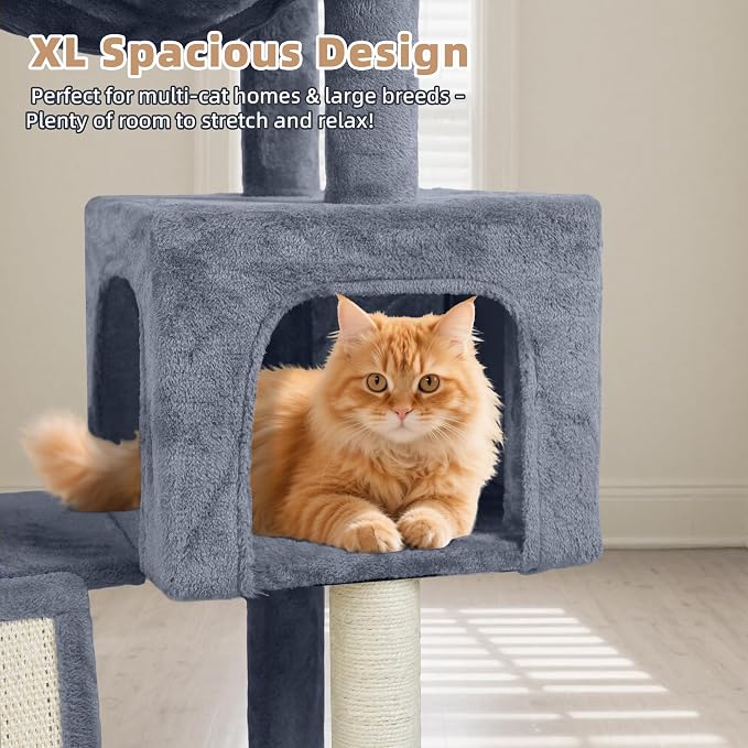 Cat Tree with Cat Condo and Two Hammocks, Cat Tree with Scratching Posts and - Image 6
