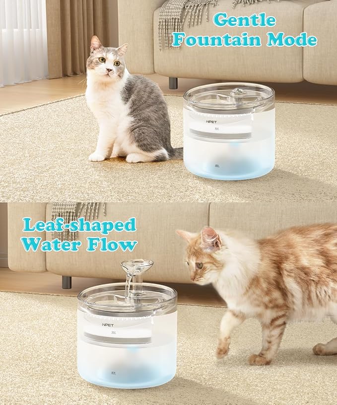 NPET WF100 Cat Foutain, 54oz/1.6L Automatic Pet Water Fountain Dog Water - Image 2
