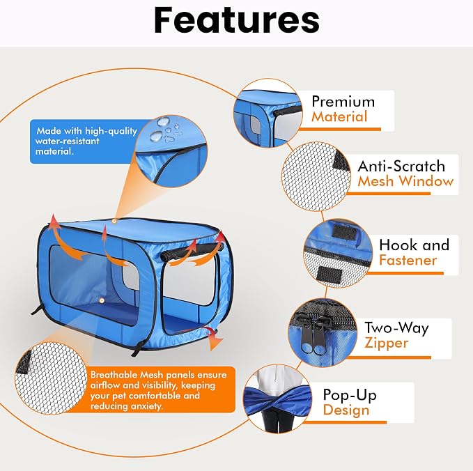 Beatrice Home Fashions Portable, Collapsible, Pop Up Kennel Travel Cat and Dog - Image 4