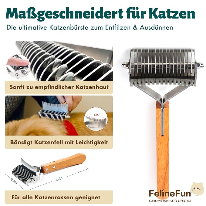 FelineFun Cat Brush for Dematting & Deshedding, 2 in 1 Undercoat Rake, - Image 3