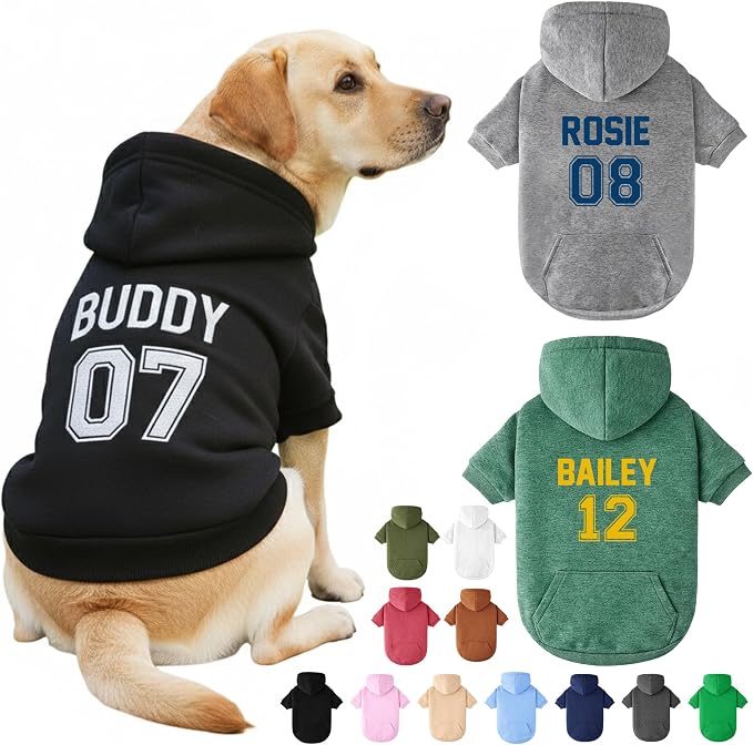 Personalized Dog Hoodie with Name/Text, Custom Embroidered or Printed Dog by Noni