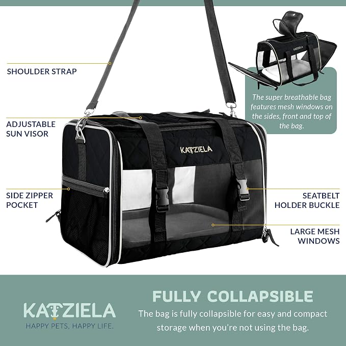 Katziela Deluxe Quilted Airline Approved Pet Dog & Cat Carrier - Image 3