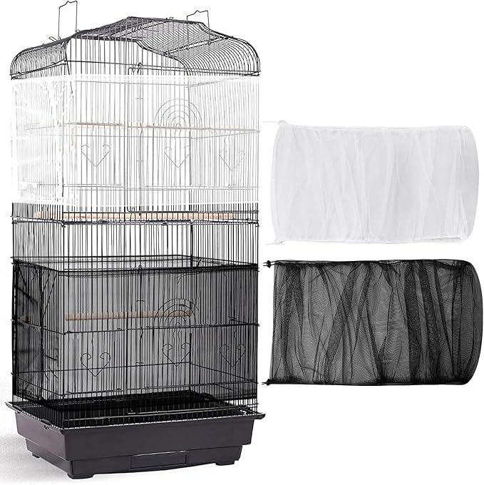 Shappy 2 Pieces Adjustable Bird Cage Seed Catcher Birdcage Cover Nylon Mesh by Shappy